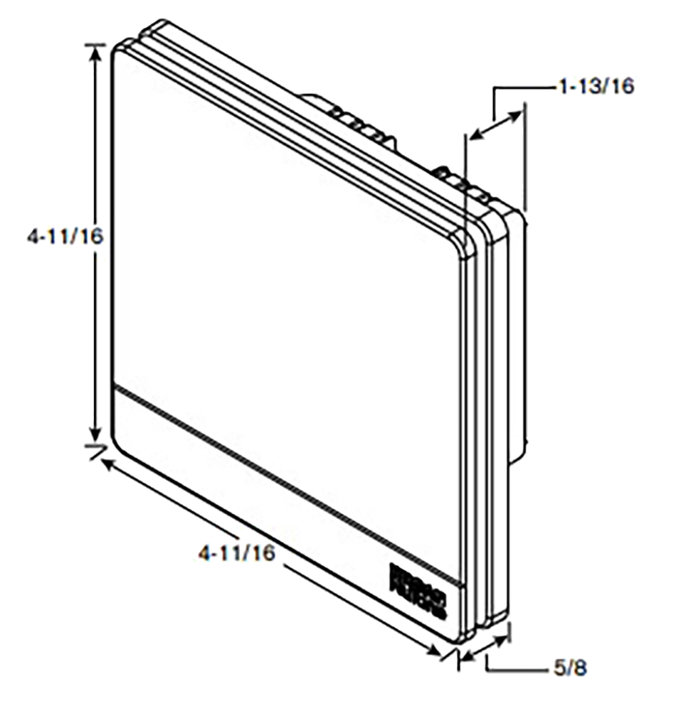 Dimensioned drawing of the Overture Hardwired Room Sensor