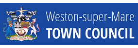 Weston-super-Mare Town Council logo with coat of arms on blue background.
