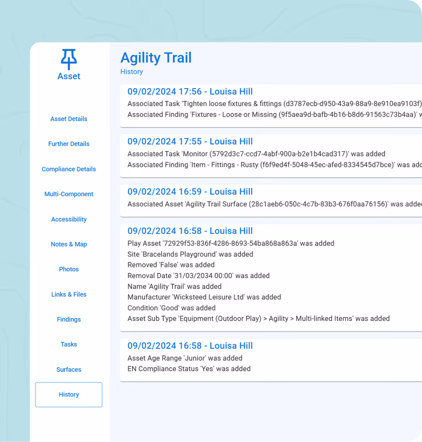 Dashboard interface showing records with names, partial descriptions, and links to Zoho analytics reports.