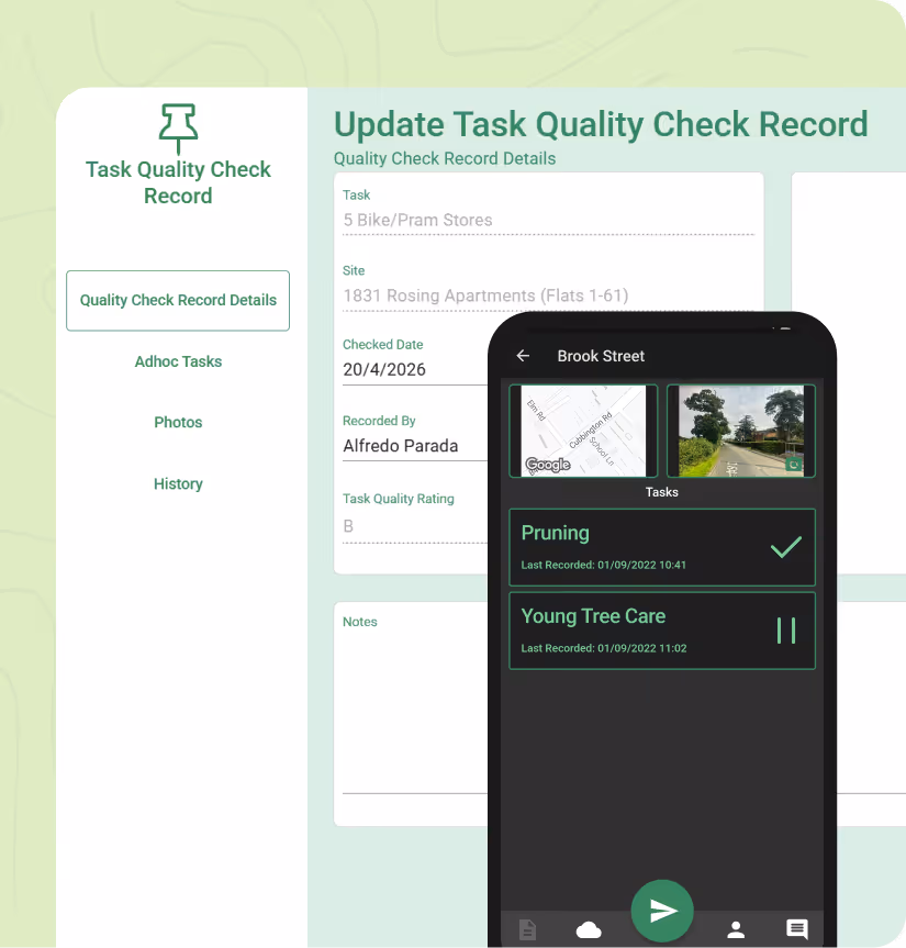 Dashboard interface showing reports, site issues, tasks, and inspection summaries in a management system.