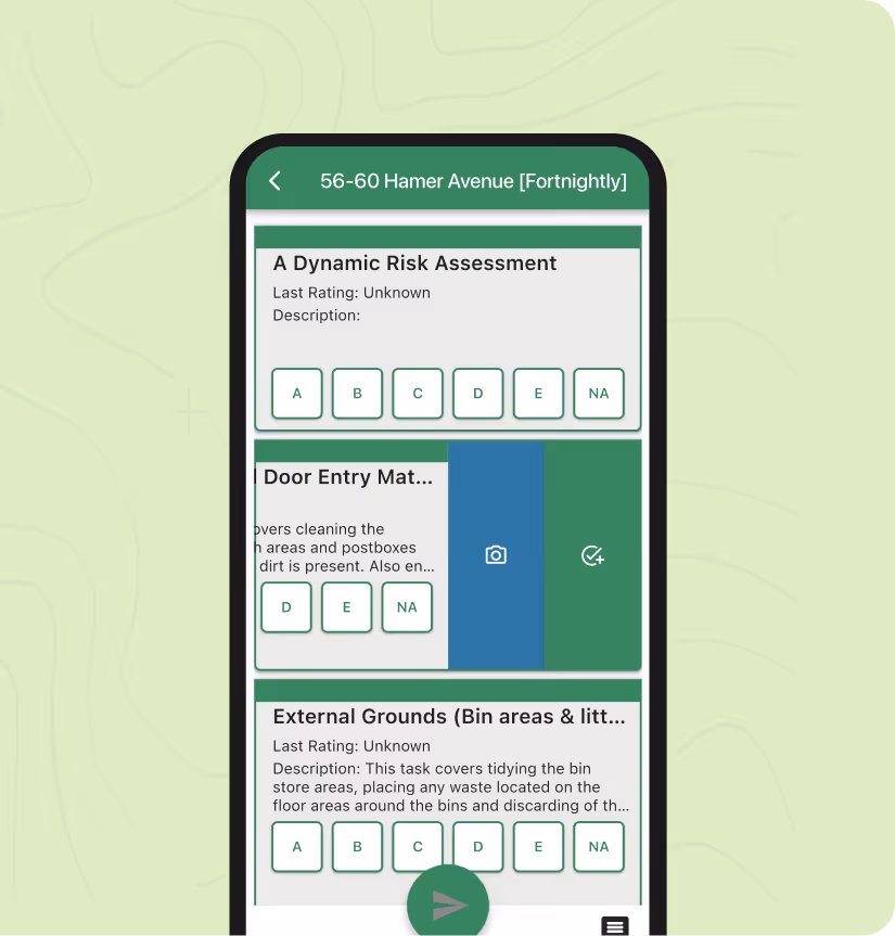 Dashboard screen showing maps with multiple location pins and a to-do list for site inspections.