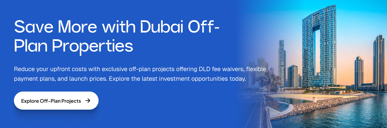 Modern Dubai waterfront property promoting off-plan real estate investment opportunities