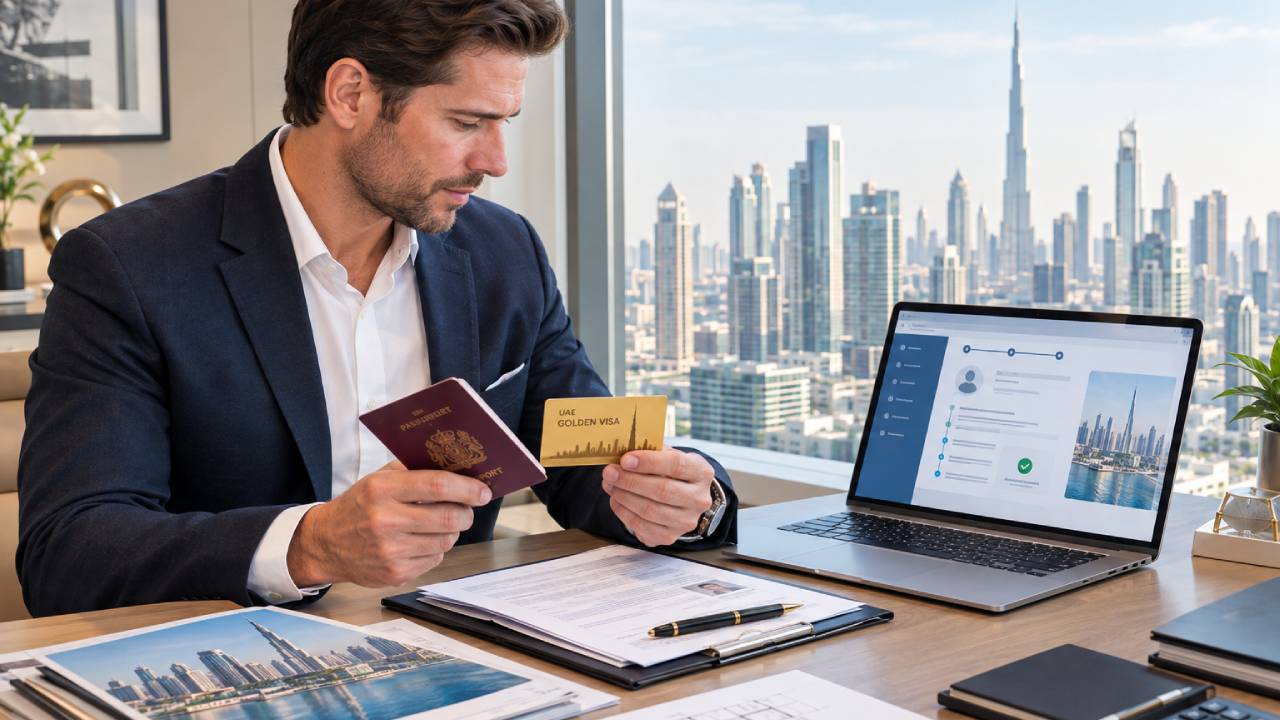 UK citizen preparing documents for a Dubai Golden Visa application