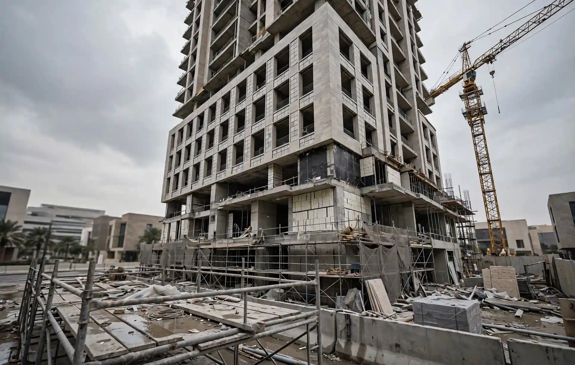 Dubai residential tower under construction, illustrating why off-plan service charges may be estimates before handover.