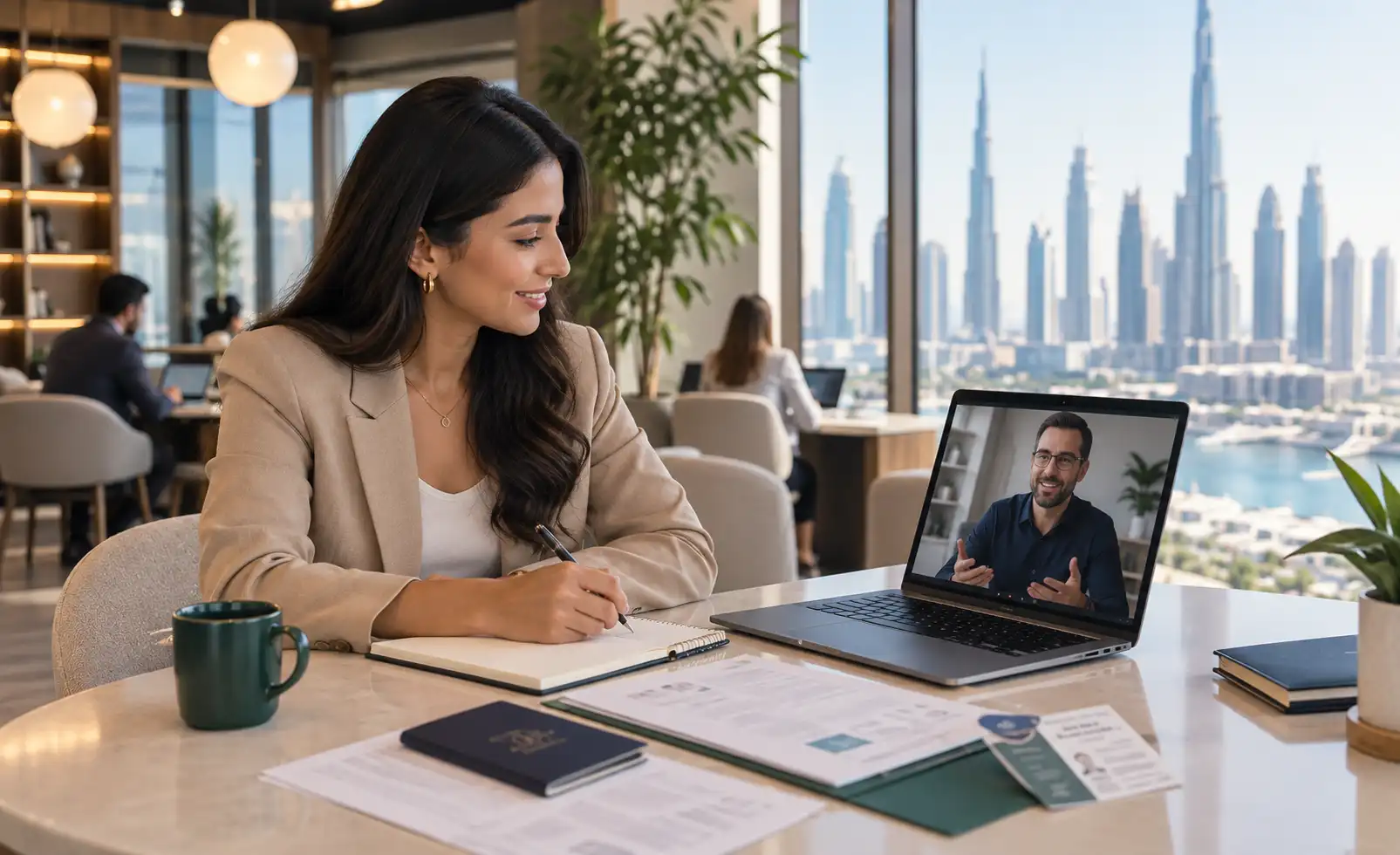 Real estate consultant discussing Dubai property selling options with an overseas owner