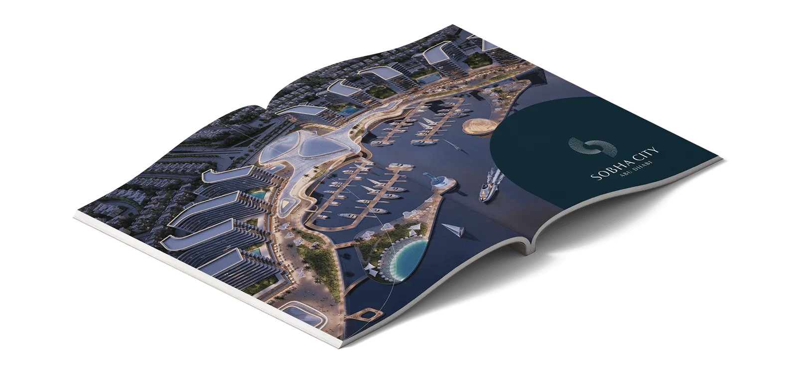Printed marketing brochure showcasing luxury coastal real estate development project features