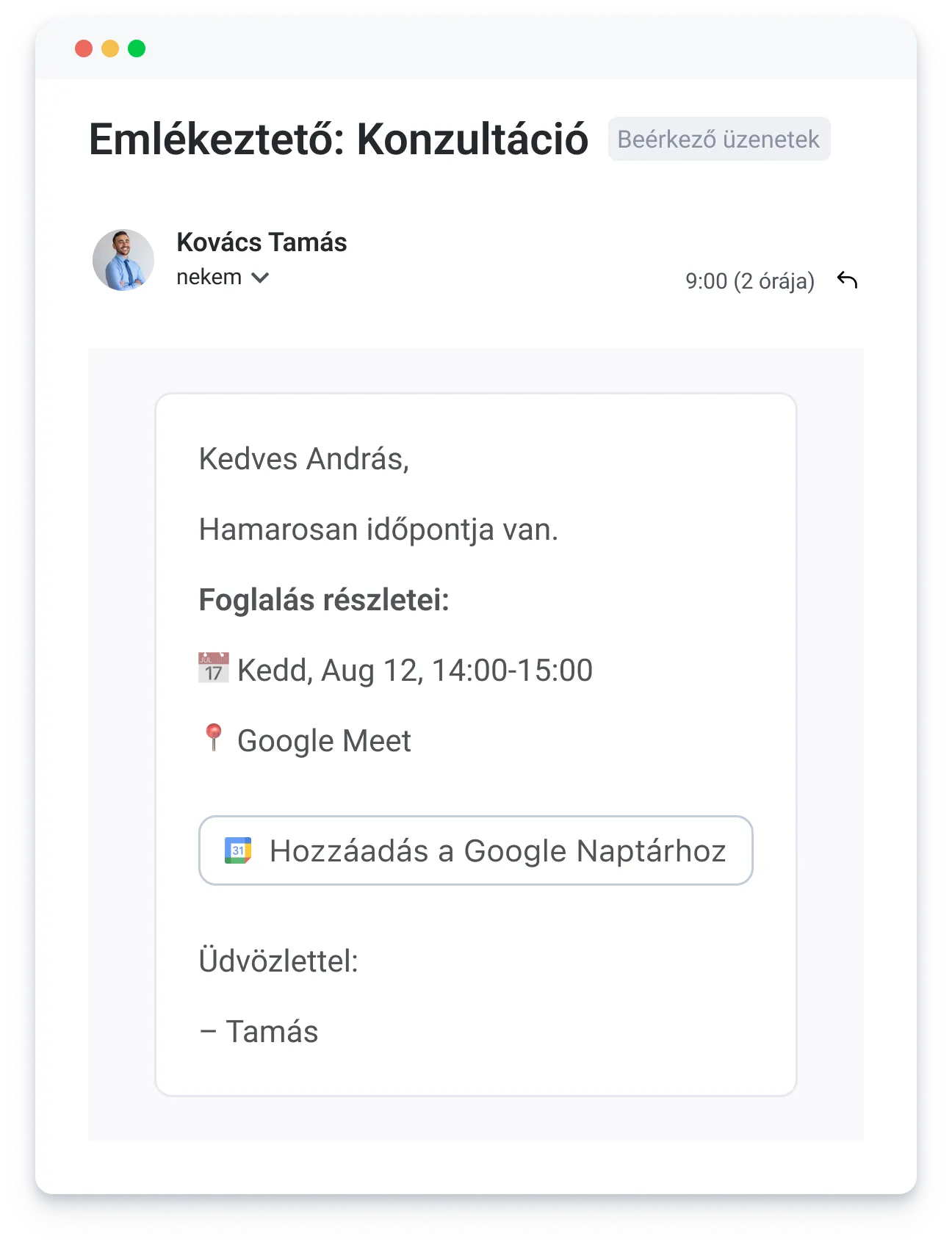 Reminder for András: consultation on Aug 12 from 14:00-15:00 via Google Meet with option to add to Google Calendar.