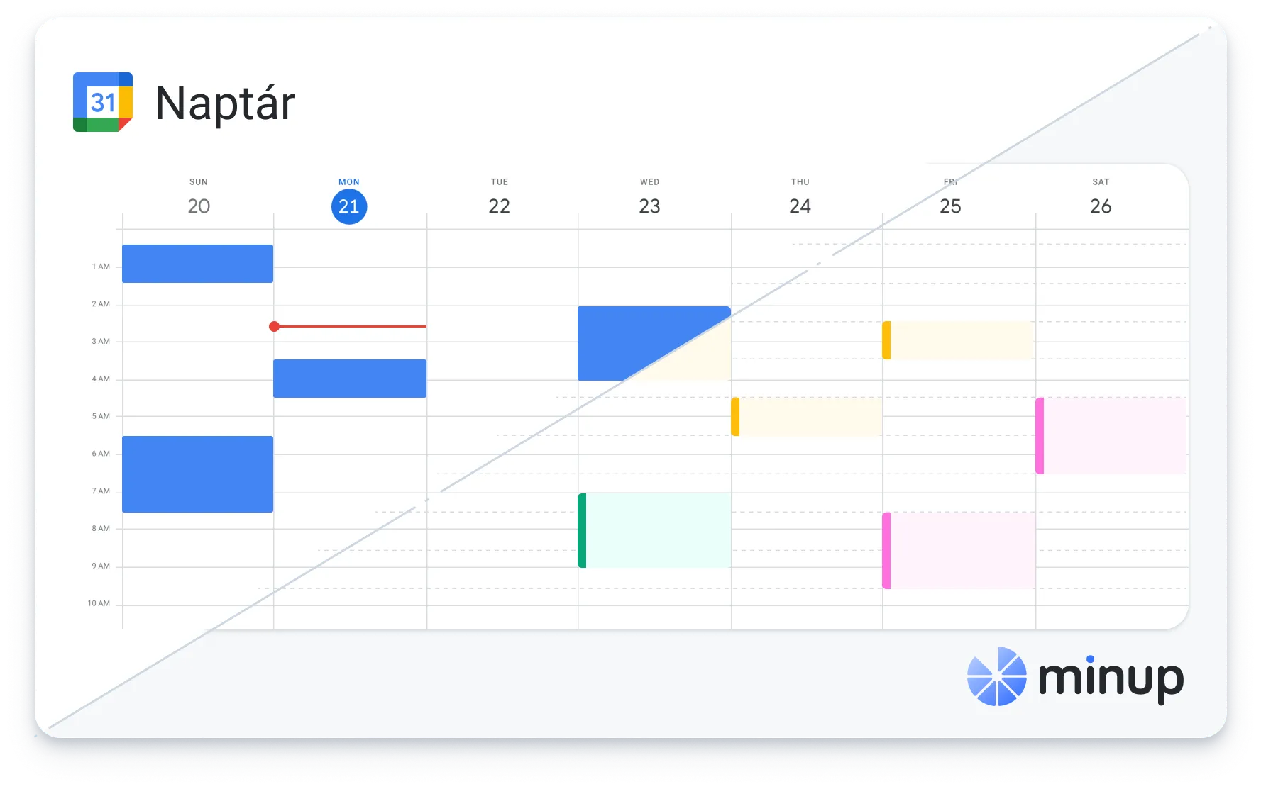 Weekly Google Calendar view with colored event blocks from January 20 to 26, highlighting January 21.