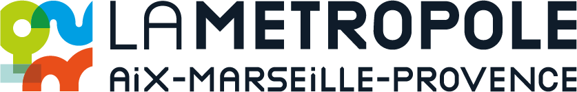 Logo de La Metropole Aix-Marseille-Provence avec formes colorées vert, bleu et orange.