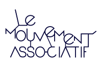 Logo with the text Le Mouvement Associatif in stylized dark blue letters on white background.