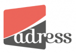 Logo avec un carré rouge et gris contenant le mot partiel adress en blanc et gris.