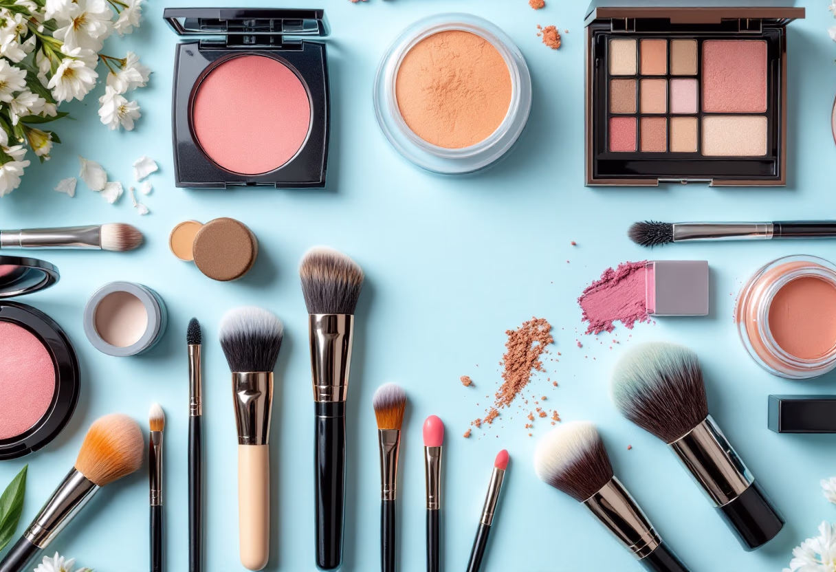 [background image] of organized makeup products