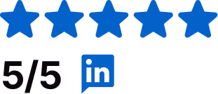 Five blue stars with rating 5 out of 5 and LinkedIn logo beneath the stars.