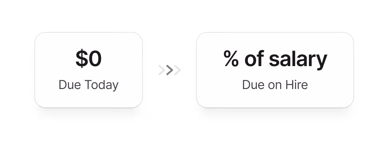 $0 due today connects to a percentage of salary due on hire in a flow chart.