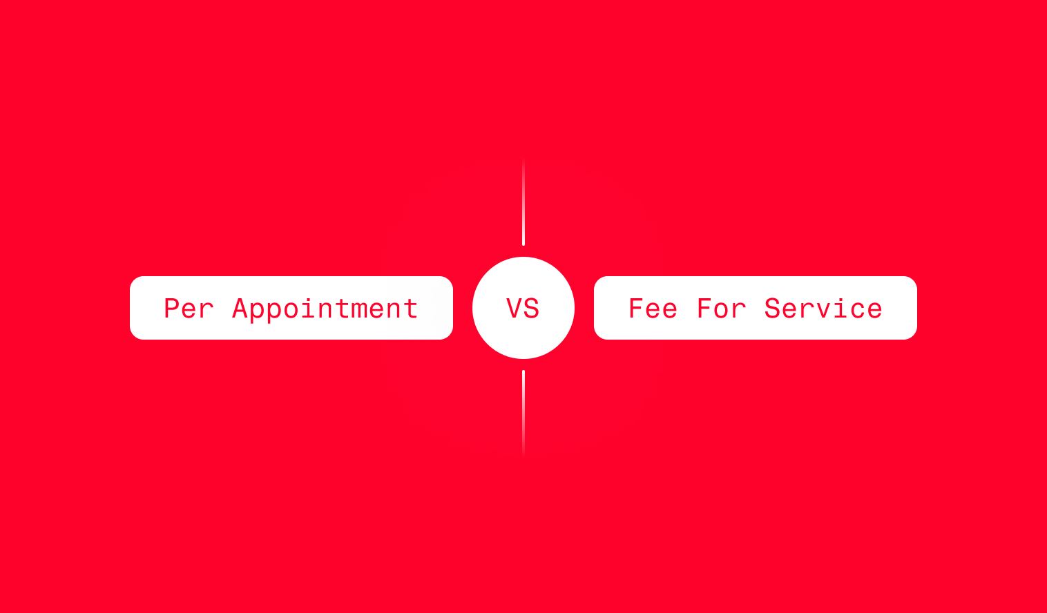 Minimal comparison diagram contrasting two B2B appointment-setting pricing models: pay-per-appointment versus flat fee-for-service, centered around a simple “VS” decision structure.
