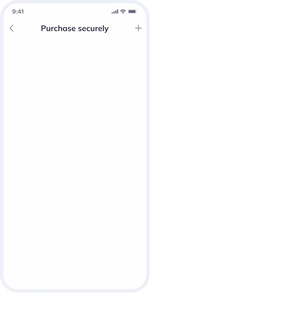 Mobile screen displaying a secure checkout page with navigation and add item icons.