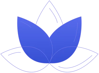 Blue leaf icon with three solid and three outlined leaves arranged in a circular pattern.