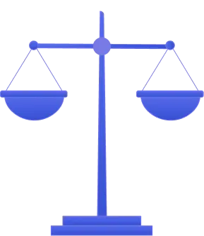 Blue balance scale weighing two equal pans against a black background.