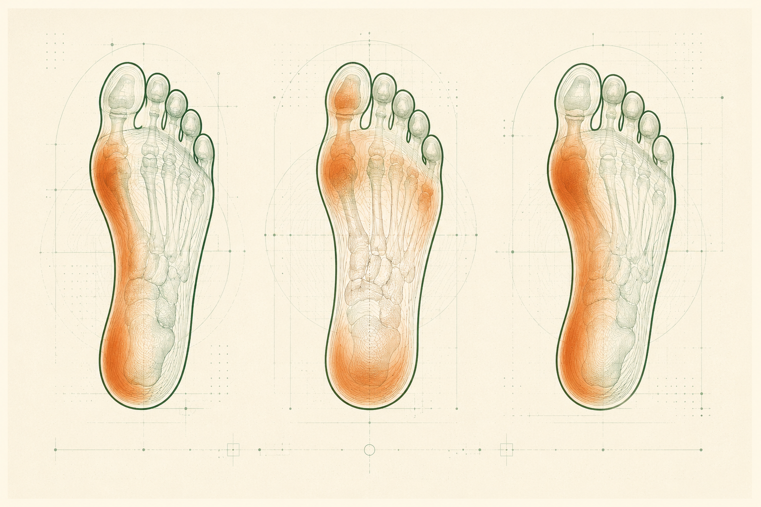 Info graphic illustration showing foot pressure and anatomical distrobution.