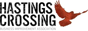 Hastings Crossing Business Improvement Association logo with flying bird graphic.