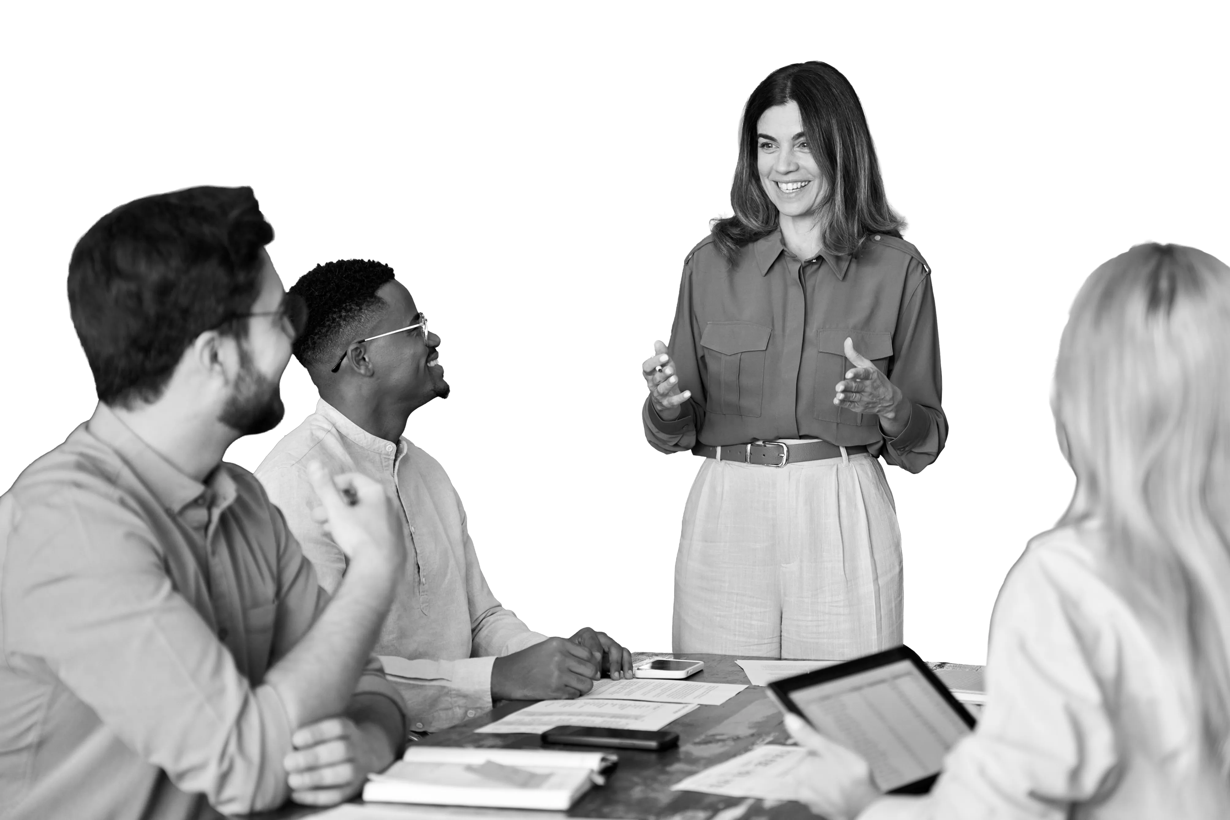 An image of people talking and smilling at each other