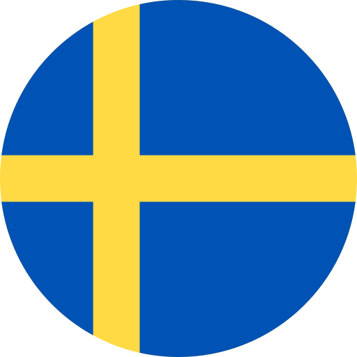 Sveriges flagga med gult kors på blå bakgrund i en cirkel.
