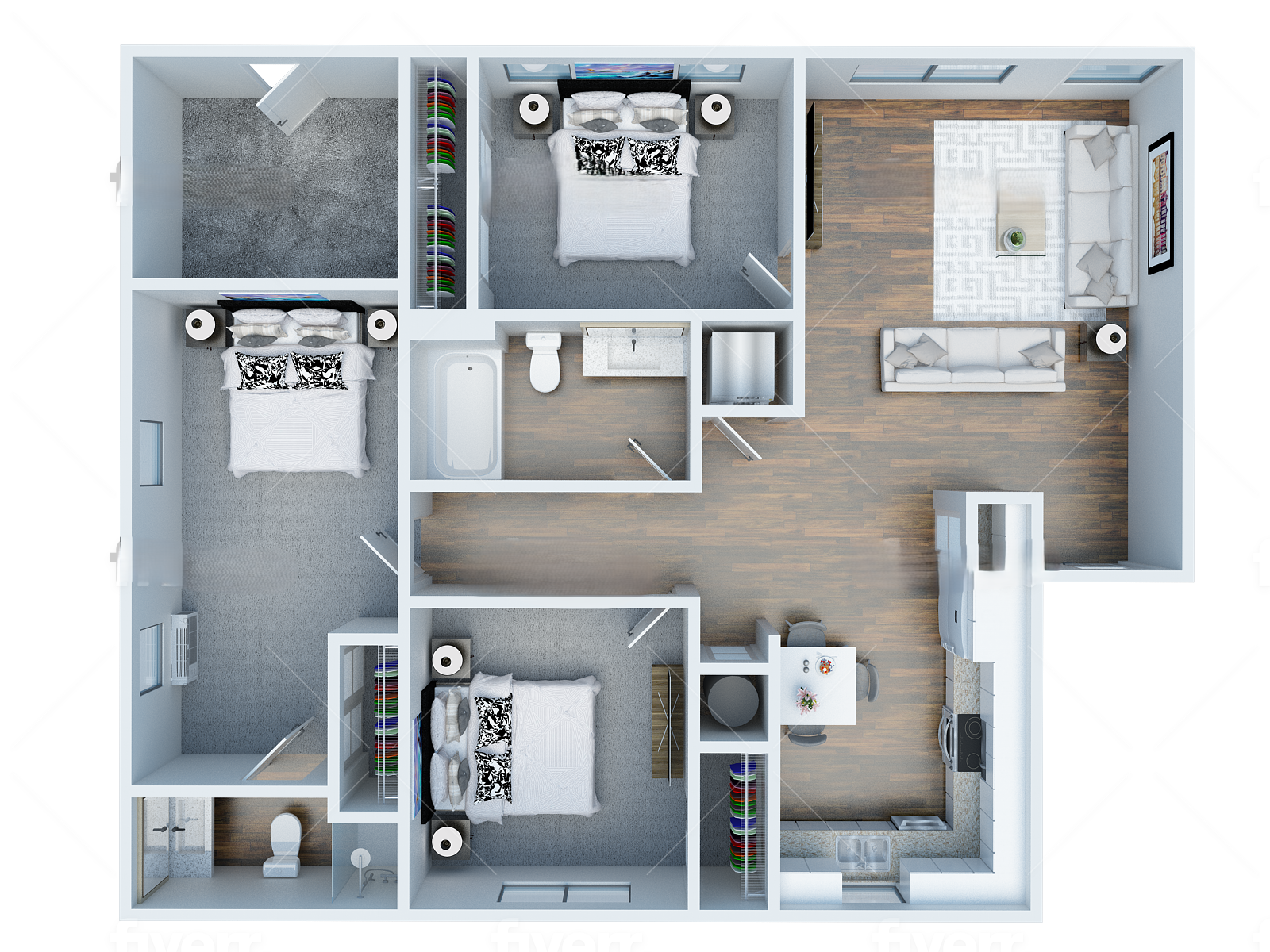 Three bedroom floor plan at Ramblewood Apartments
