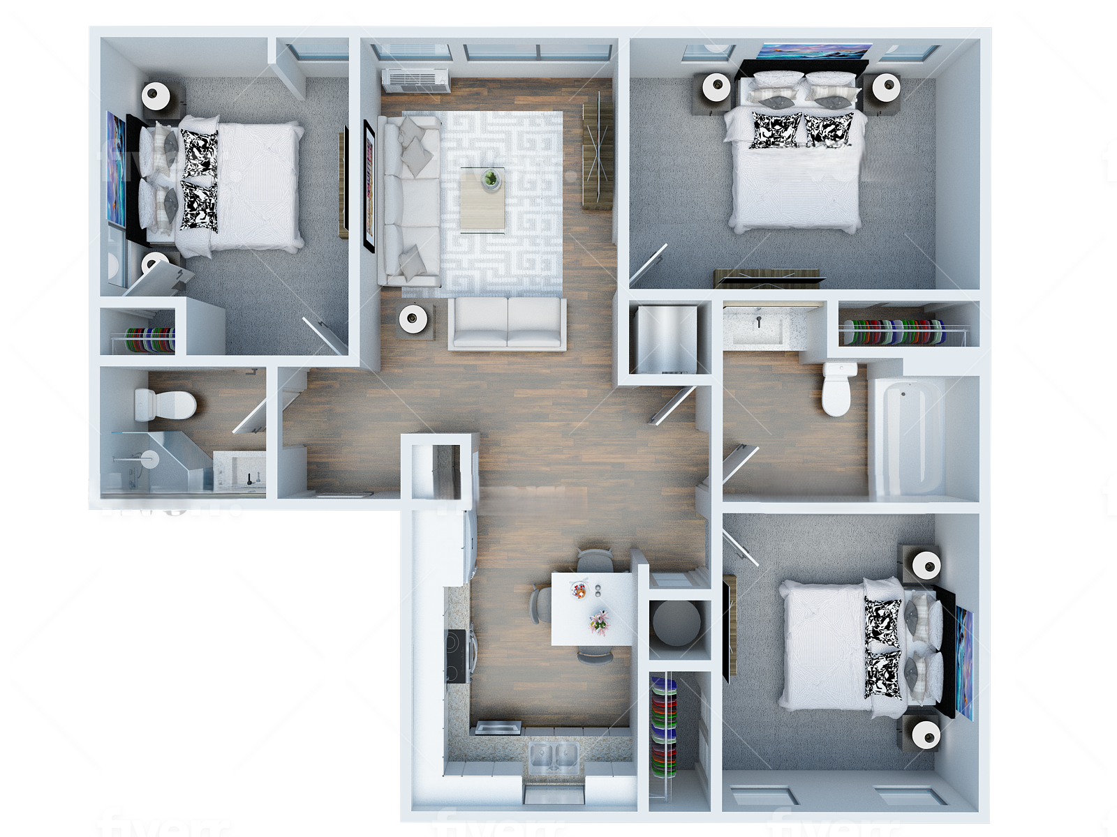Three bedroom floor plan at Ramblewood Apartments 
