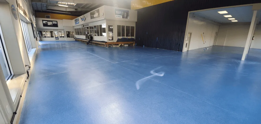 Finished polyaspartic top coat on a large commercial floor