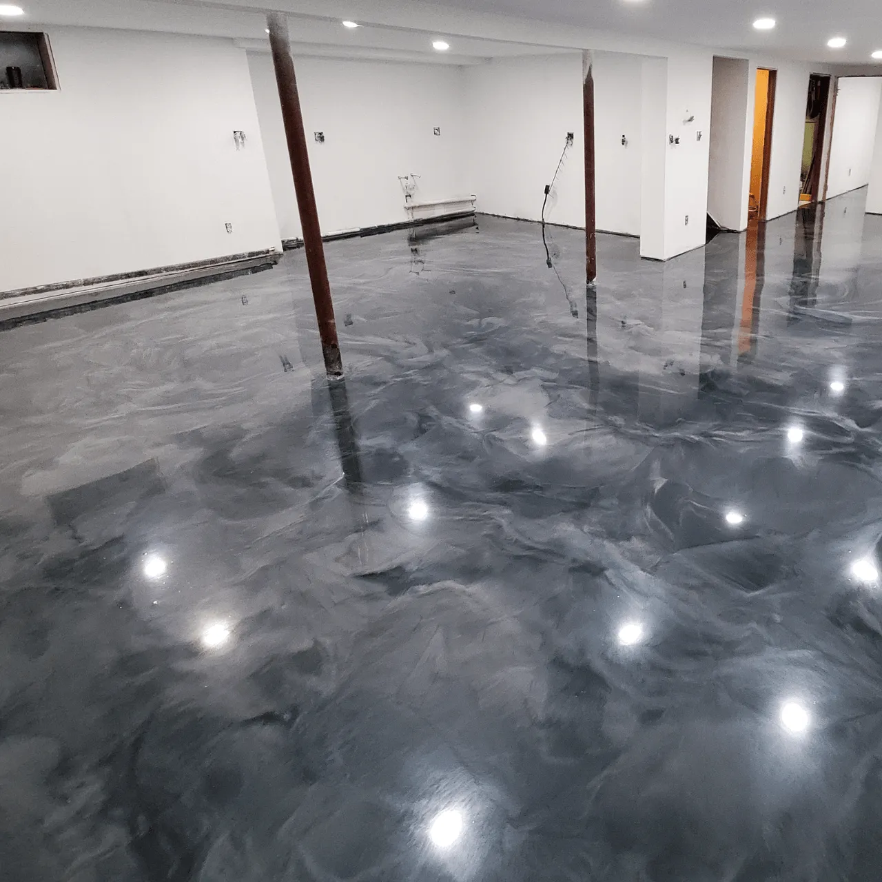 Dark metallic epoxy floor