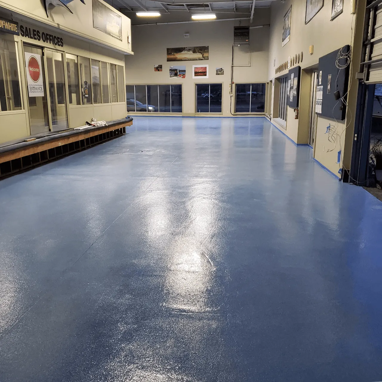 Blue solid color epoxy floor