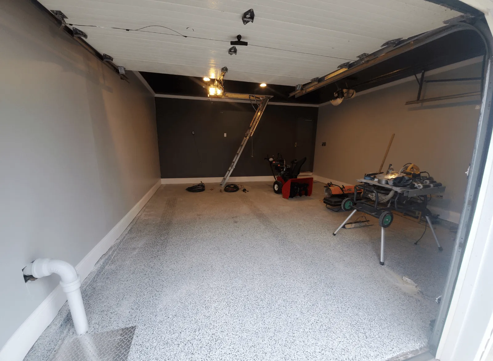Two-car garage with new flake floor