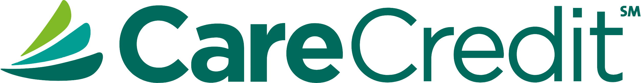 CareCredit logo with stylized blue and green swoosh shapes to the left of the text.