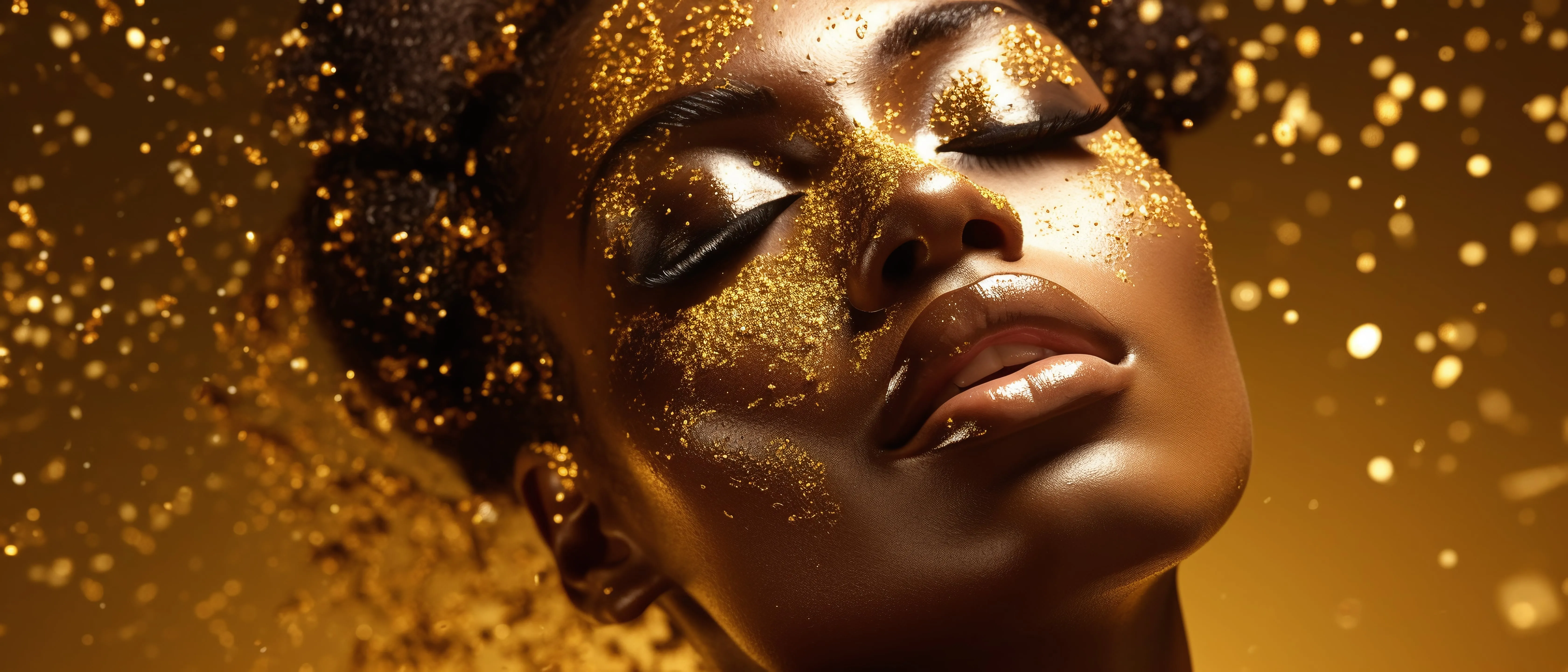 black woman, gold background
