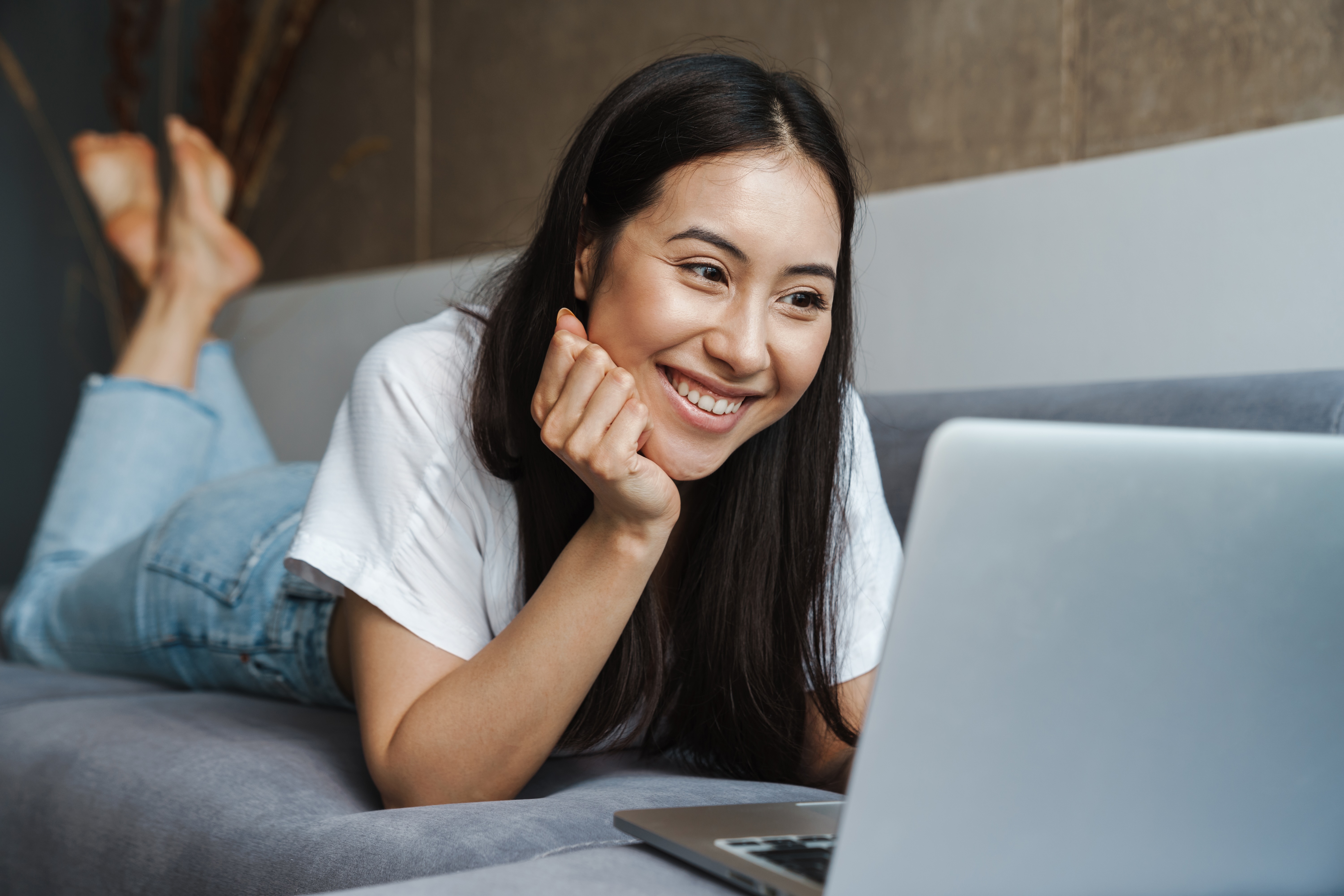 Woman on laptop stock photo
