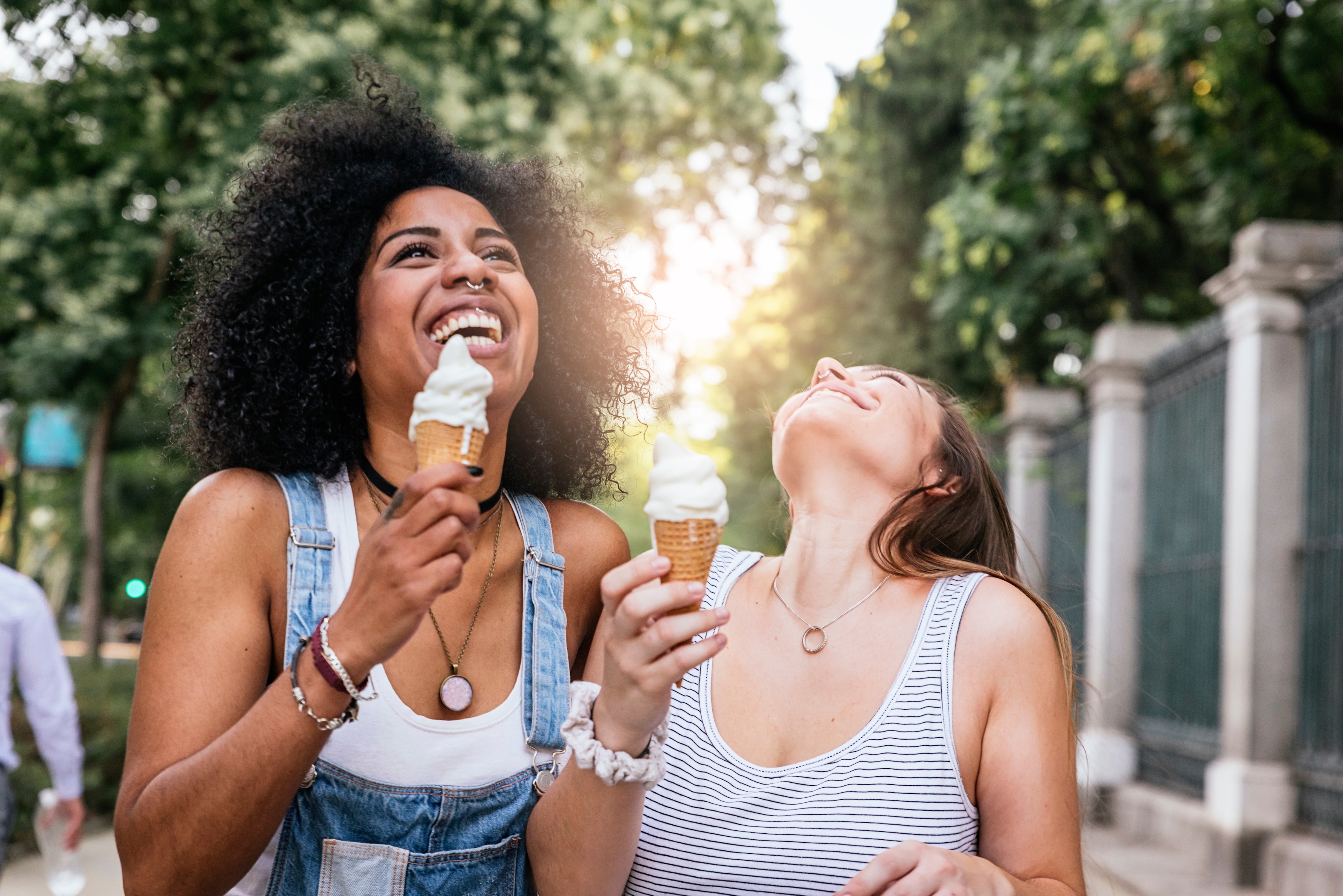 Women eating ice cream stock photo
