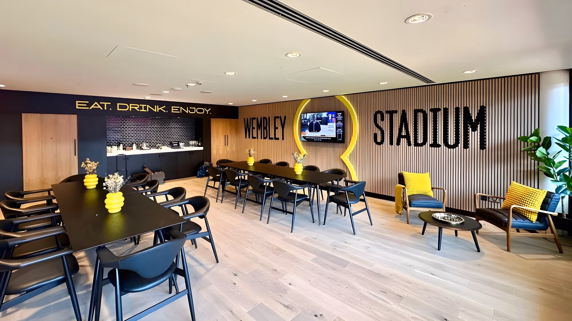 EE branded hospitality box environment at Wembley