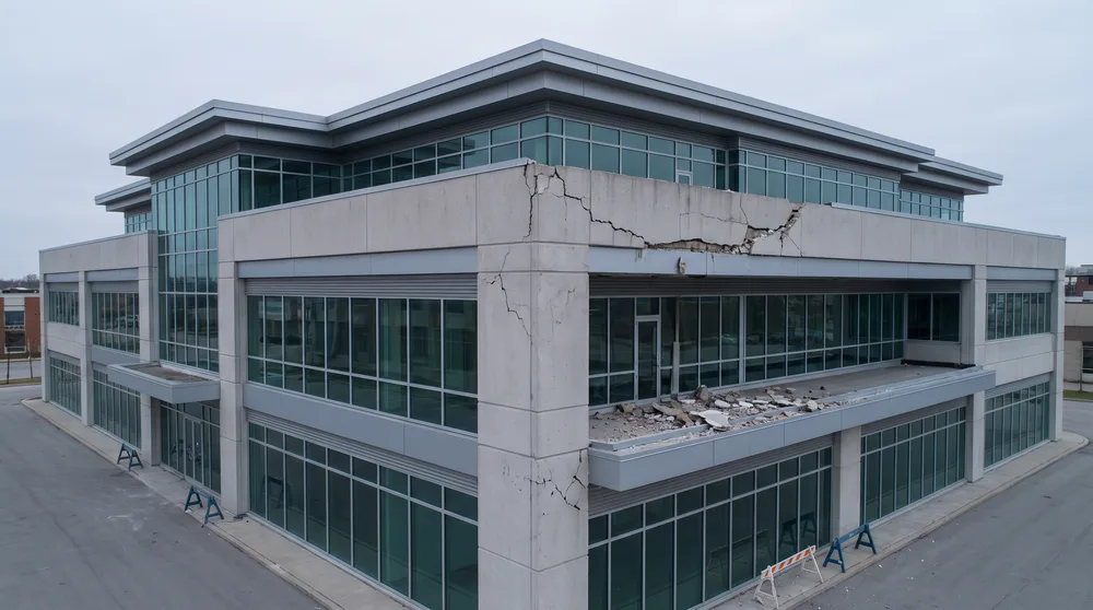 Cracked commercial building after an earthquake, commercial earthquake deductible buy-back