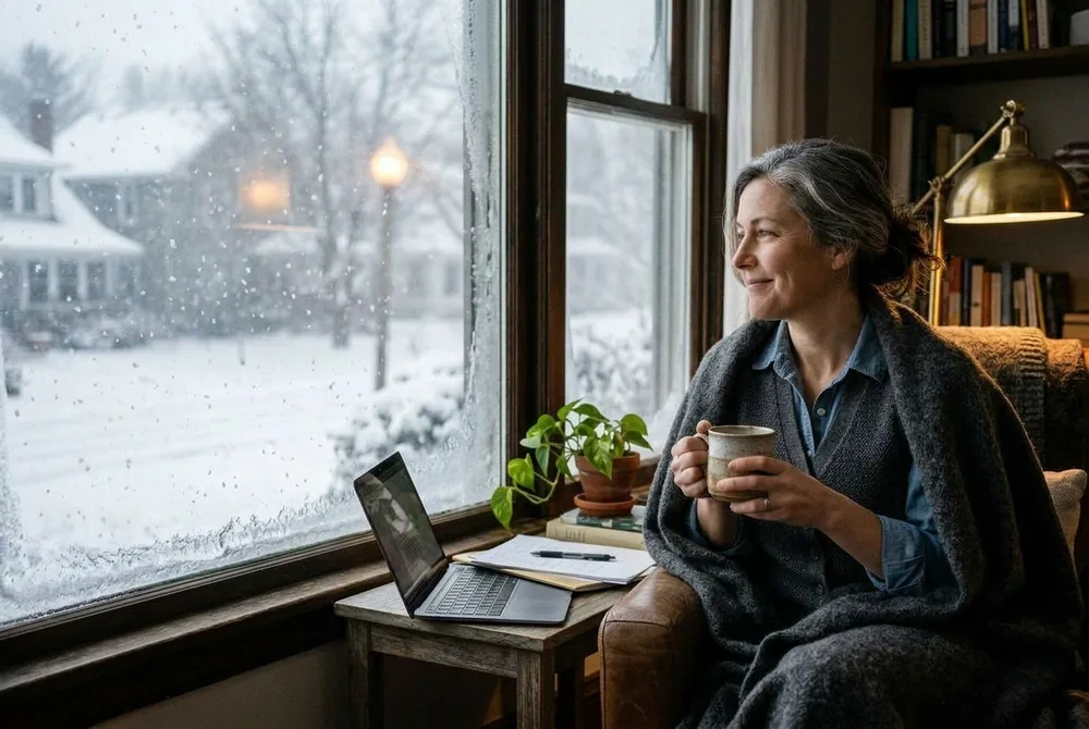 Homeowner by a window with a coffee, residential customers
