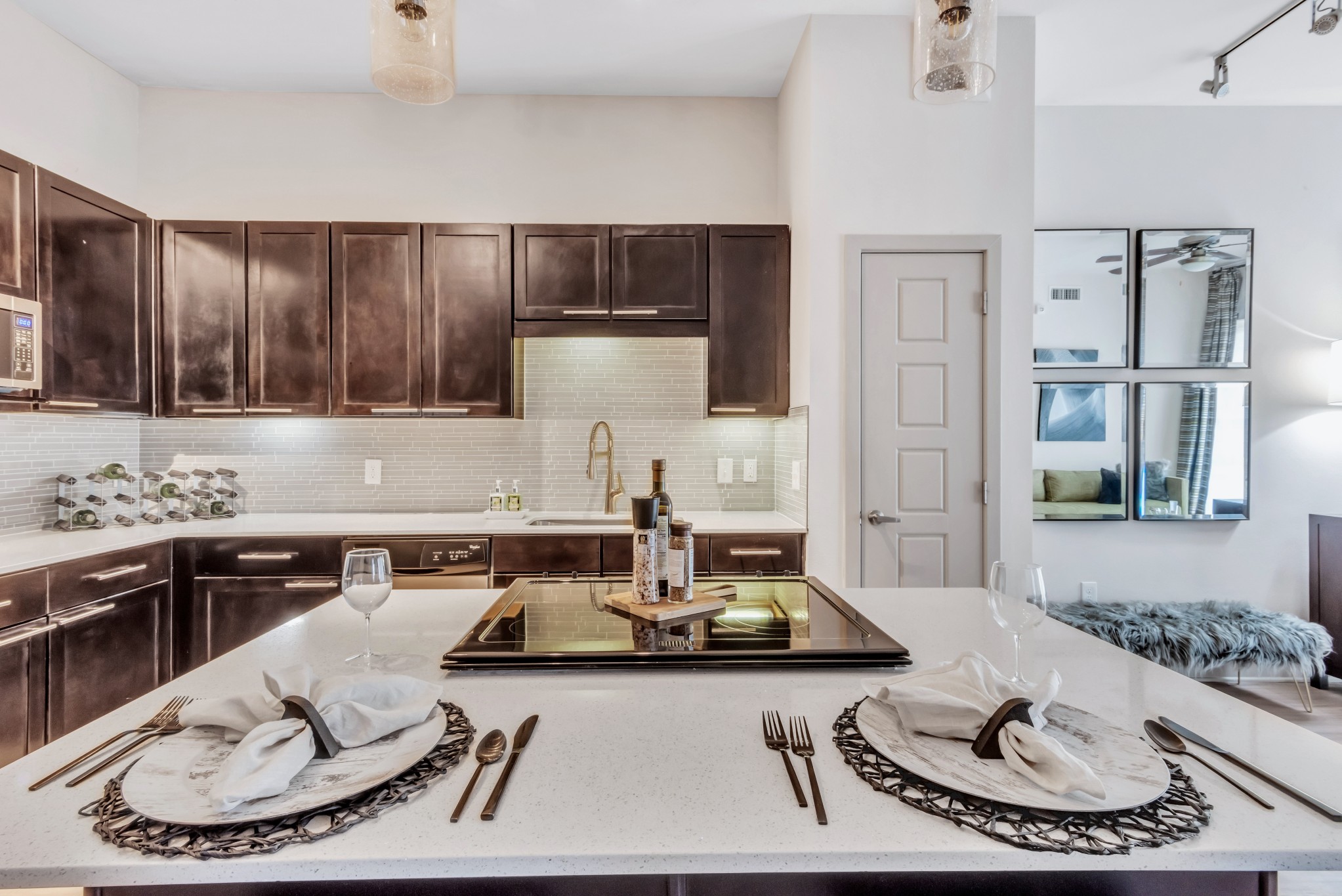 Kitchen Island at The Dakota at Bishop Arts Apartments in Dallas, Texas