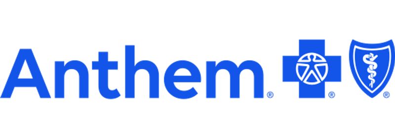 Anthem logo with the word Anthem in bold blue letters next to a curved blue swoosh