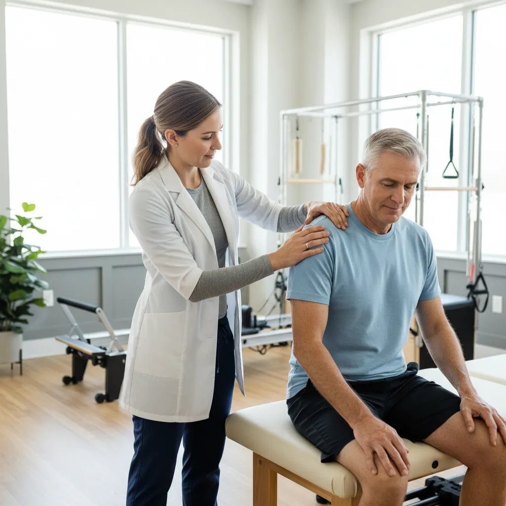 Physical therapist performing a functional movement assessment with an athlete at a sports physical therapy clinic in Arlington, TX