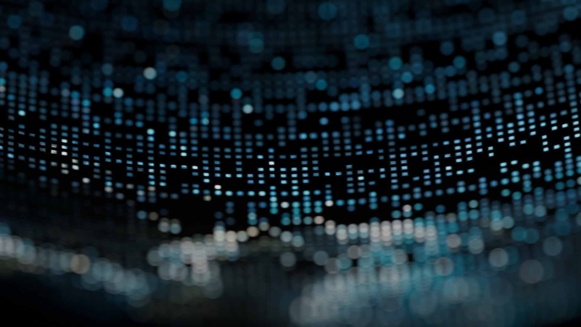 Abstract digital grid of blue and white glowing dots on a dark background.