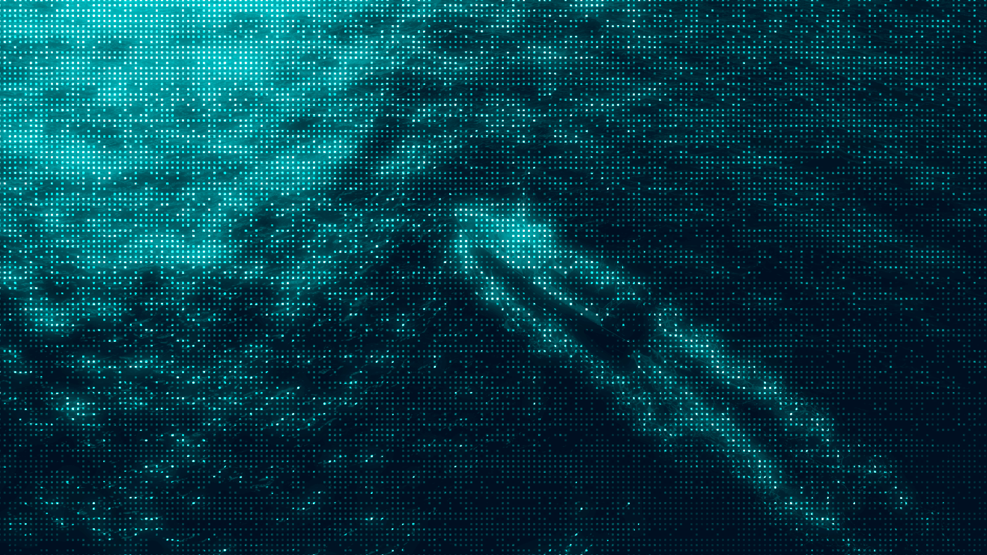 Top view of a boat moving through glowing digital grid-patterned water at night.