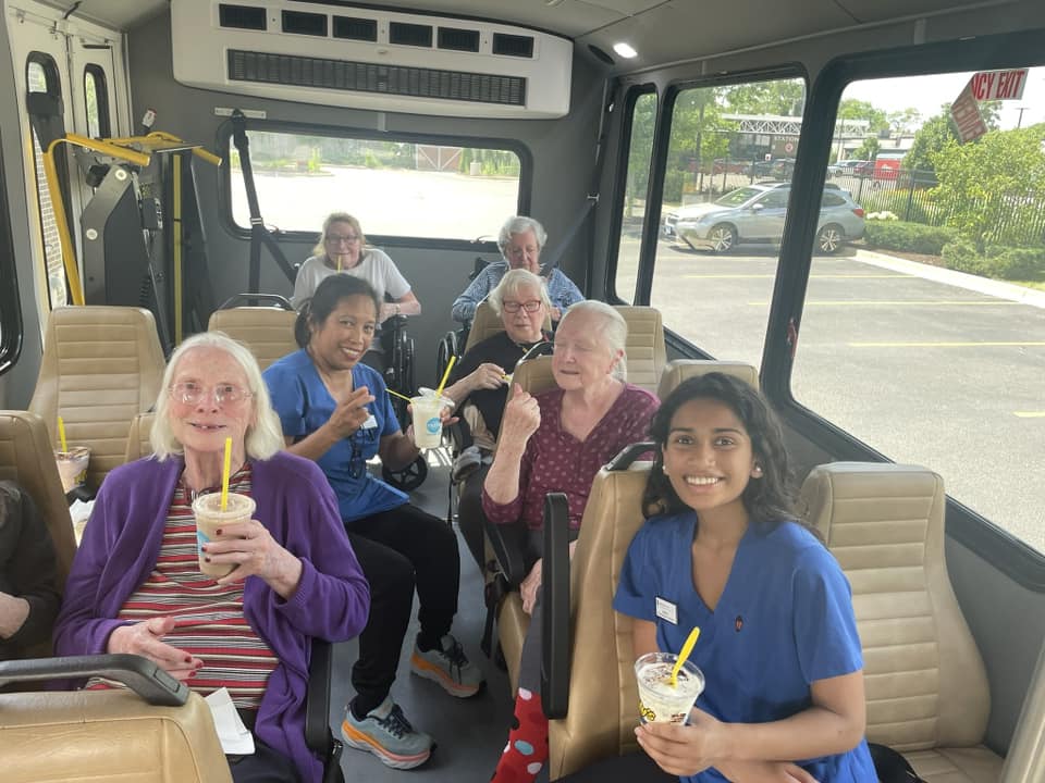 Emerald Place residents on the bus going out for an outing
