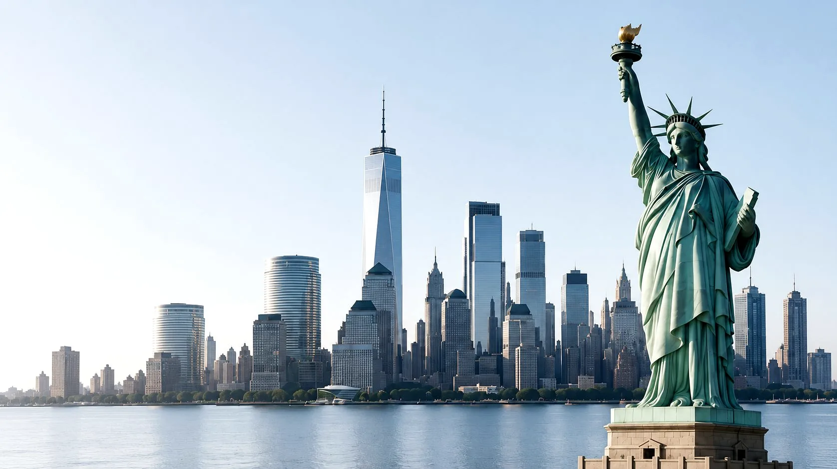 Statue of Liberty in front of the New York City skyline