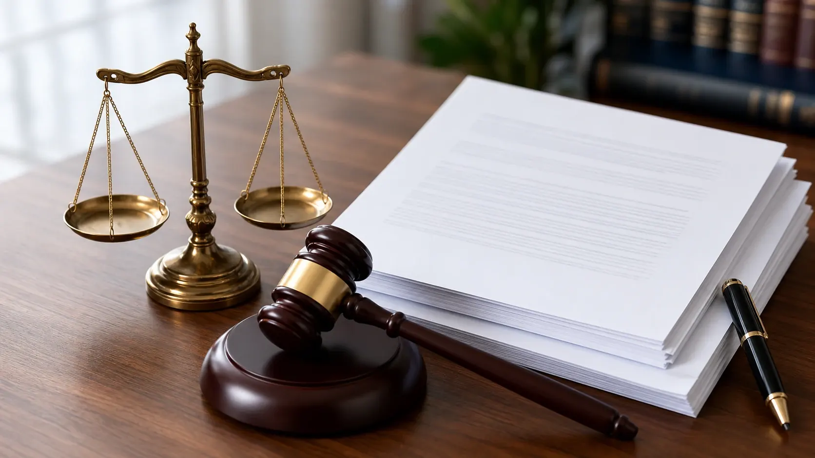 a book and scale on the table respresenting justice