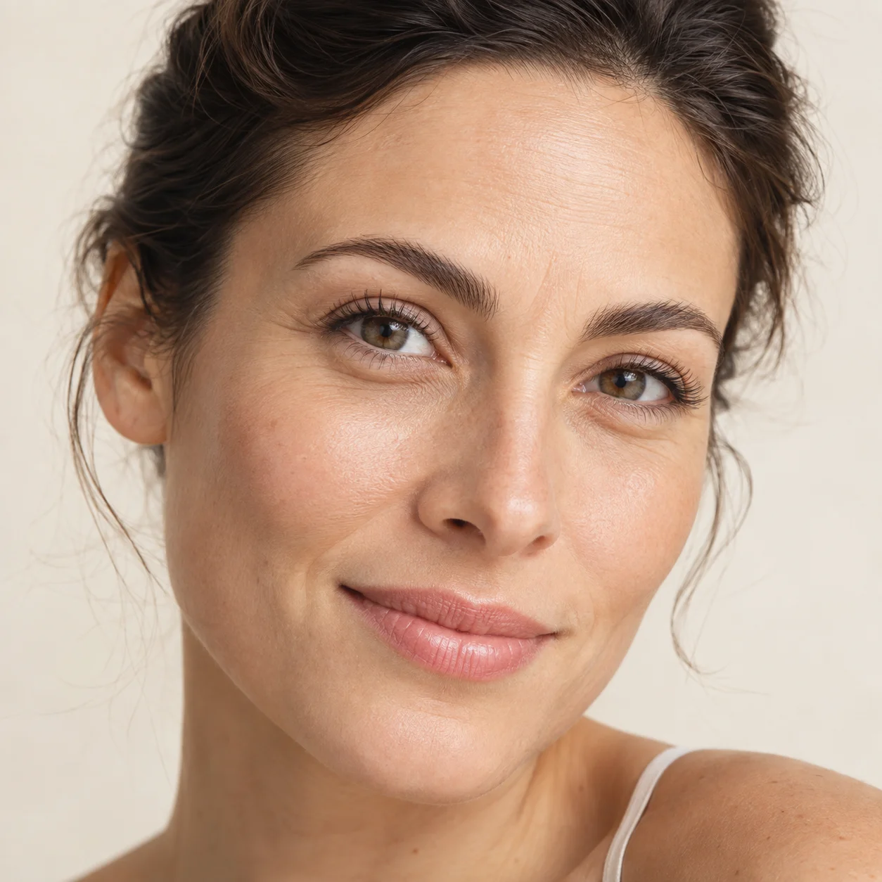 Young woman with early expression lines, the stage where a neuromodulator acts preventively