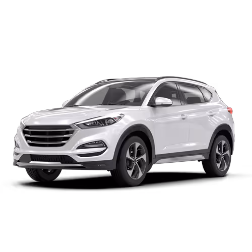 White modern compact SUV viewed from a front-side angle on a transparent background.