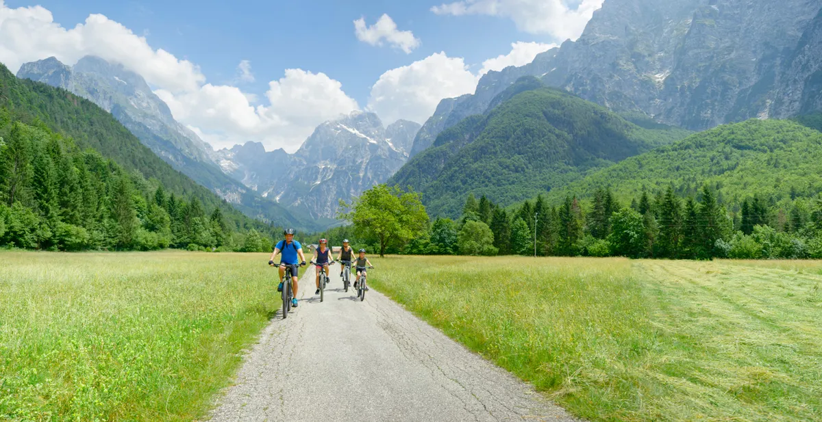 Family riding in Switzerland